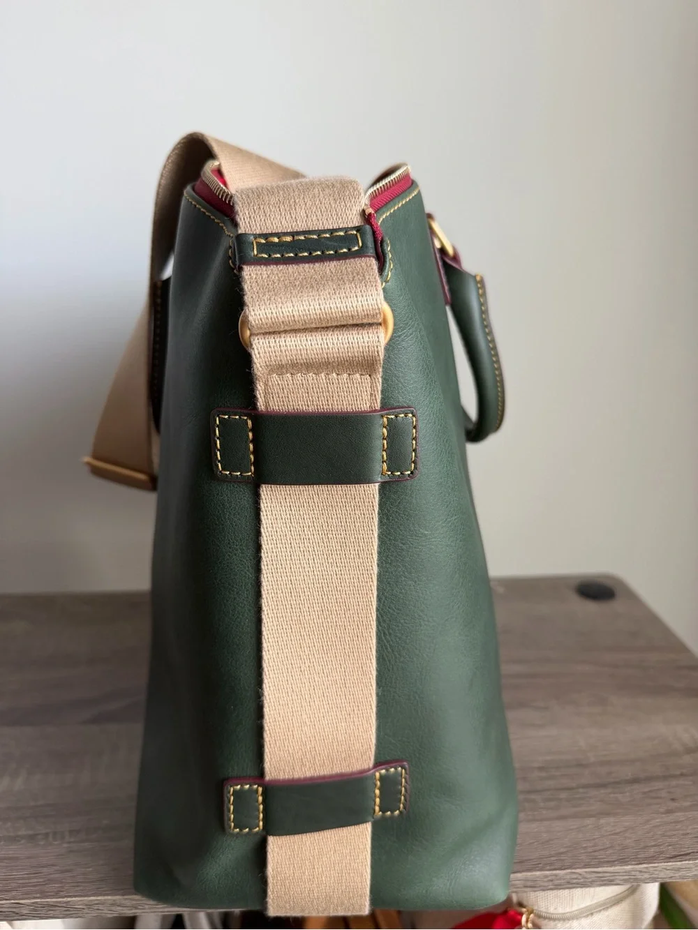 Dooney & Bourke Green Leather Satchel with Red Trim archives 2009 Juliet Bag